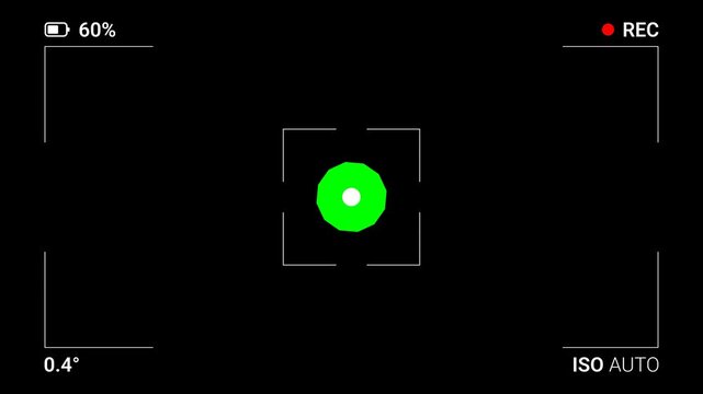 Camera shutter animation on green screen background with OSD (On Screen Display). 4K animation of overlay camera shutter