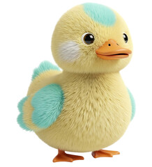 Cute 3D plush duckling toy with turquoise accents for children playroom