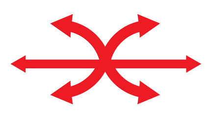Intertwined red arrows pointing outwards from a central horizontal line, representing complex...
