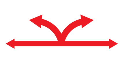 Red arrows diverging from a horizontal line, indicating choice, different routes, and the concept of multiple directions.