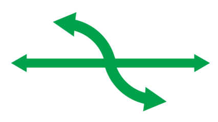 Green arrows splitting and crossing a central horizontal line, representing alternative routes, decisions, and diverse possibilities.