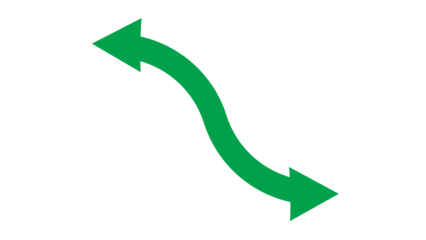 Curved green arrows creating a sinuous path with two opposing arrowheads, symbolizing journey, movement, and direction.