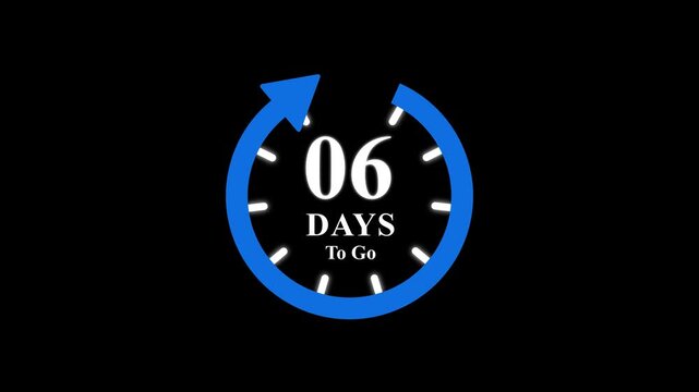 6 days to go, stile, timer, countdown, Count time display. business, sale, label button ,promotion clock signs business days on transport background. Motion graphics of days countdown concept