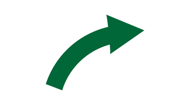A green arrow curves upwards to the right, representing growth, sustainability, or positive development on white background.