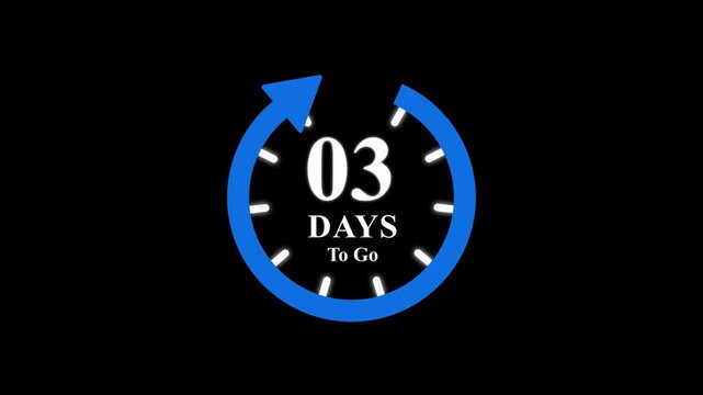 3 days to go, stile, timer, countdown, Count time display. business, sale, label button ,promotion clock signs business days on transport background. Motion graphics of days countdown concept