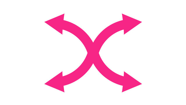 Bright pink arrows forming an 'X' shape, signifying connection, intersection, or opposing forces.