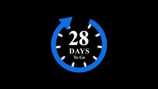 28 days to go, stile, timer, countdown, Count time display. business, sale, label button ,promotion clock signs business days on transport background. Motion graphics of days countdown concept