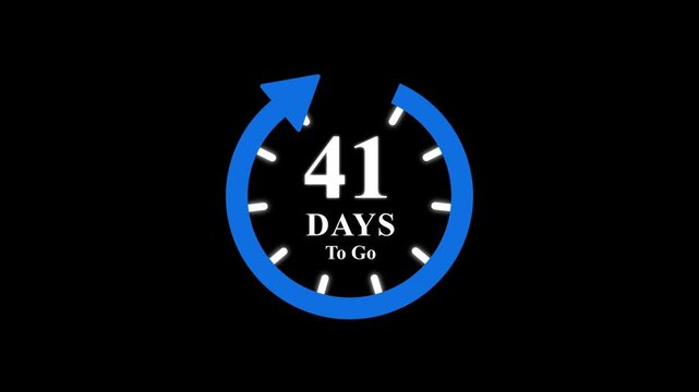 41 days to go, stile, timer, countdown, Count time display. business, sale, label button ,promotion clock signs business days on transport background. Motion graphics of days countdown concept