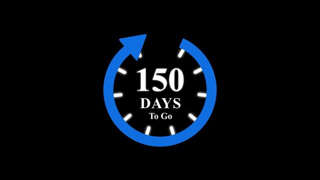 150 days to go, stile, timer, countdown, Count time display. business, sale, label button ,promotion clock signs business days on transport background. Motion graphics of days countdown concept