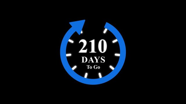 210 days to go, stile, timer, countdown, Count time display. business, sale, label button ,promotion clock signs business days on transport background. Motion graphics of days countdown concept