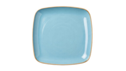 Isolated light blue plate with golden trim, modern dishware, serving plate for kitchen