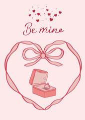 gift box with ring. be mine. vector greetings card