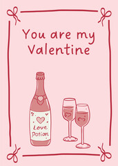 You are my Valentine. Hand draw greetings card. Vector