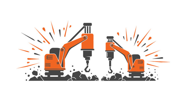 Powerful Heavy Industrial Equipment Operating On Construction Ground Impact Vector Artwork