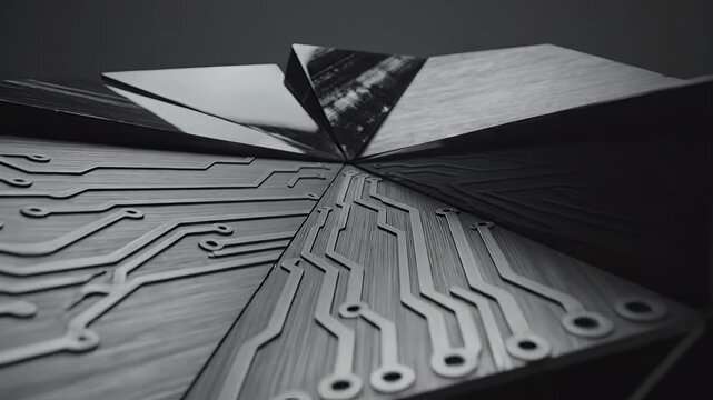 Geometric Polygon Structures With Circuit Pattern Close Up.
