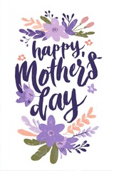 Obraz premium Mothers Day, Valentines Day, love holiday theme. A vibrant floral arrangement with purple, pink, and green flowers against a white background.