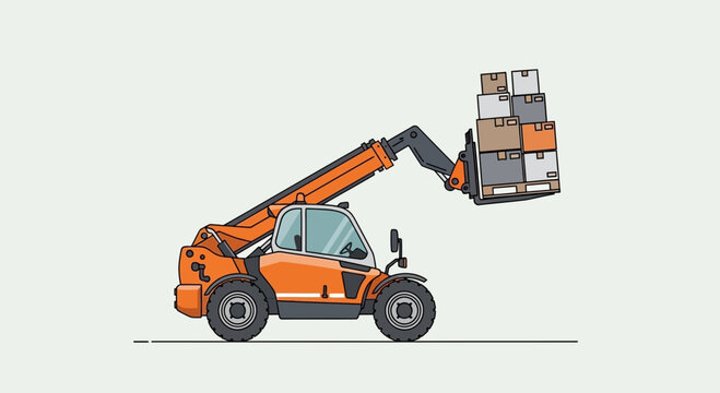 Powerful Orange Telehandler Lifting Palletized Cargo Boxes For Efficient Logistics