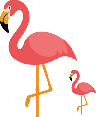 Two vibrant pink flamingos standing together in playful stance