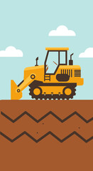 Powerful Yellow Bulldozer Engaged In Groundwork Flat Design Vector Art For Building Industry