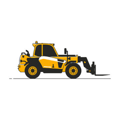 Fototapeta premium Powerful Yellow Telehandler Equipment For Construction Site Operations Vector Icon Isolated On