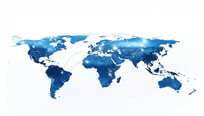 Fototapeta premium Blue World Map on White Background.