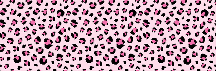 Pink leopard pattern with cheetah spots creates seamless animal print background. Cute safari texture for modern fashion design with abstract jungle inspired leopard motifs.