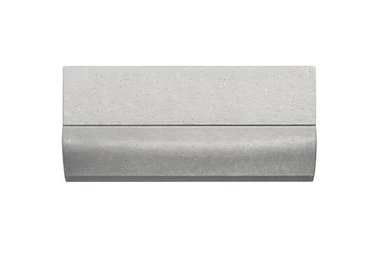 Modern concrete curbstone with a subtle curve and textured surface on a black background