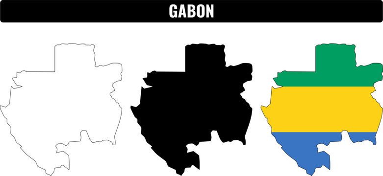 Gabon shapes set showing different colors and styles of the map outline