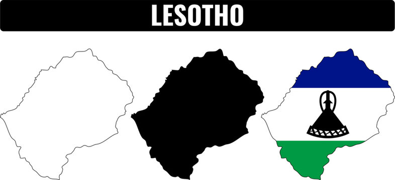 Different shapes of Lesotho are shown, including outline, filled, and flag design