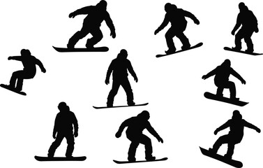 Obraz premium Collection of silhouettes featuring people walking playing and training their dogs including various breeds and owners isolated on white background for pet lifestyle design