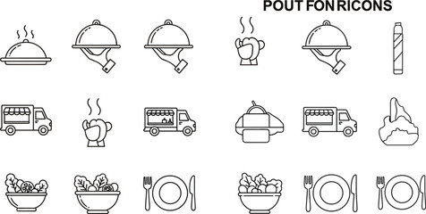 Black and white food with serving dishes and utensils line food serving dishes plates bowls