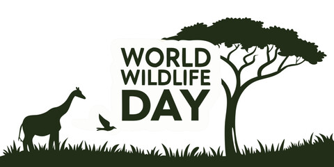 World Wildlife Day celebration with giraffe and tree silhouette  
