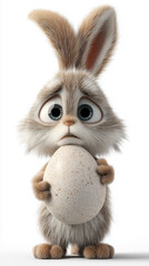 Fototapeta premium Humorous Easter bunny seriously attempting to hatch an egg.