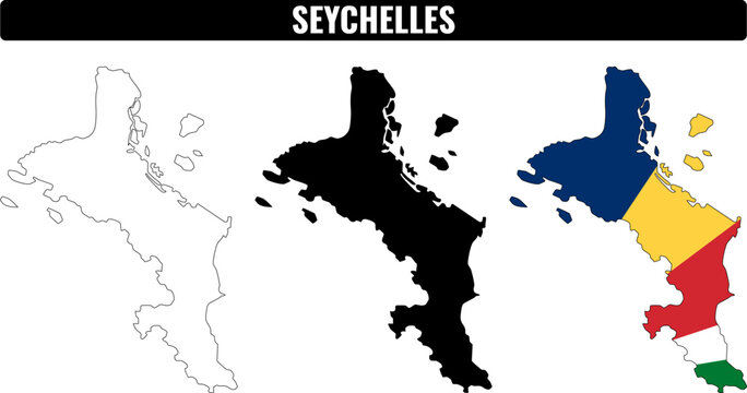 Seychelles shapes set showing outline and colors of the country map