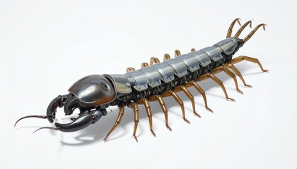 Obraz premium Centipede Insect Closeup on White Background.