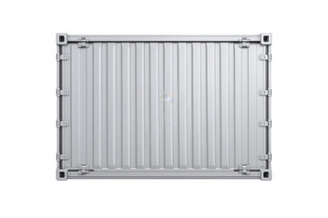 Clean, modern shipping container viewed from the front with a black background