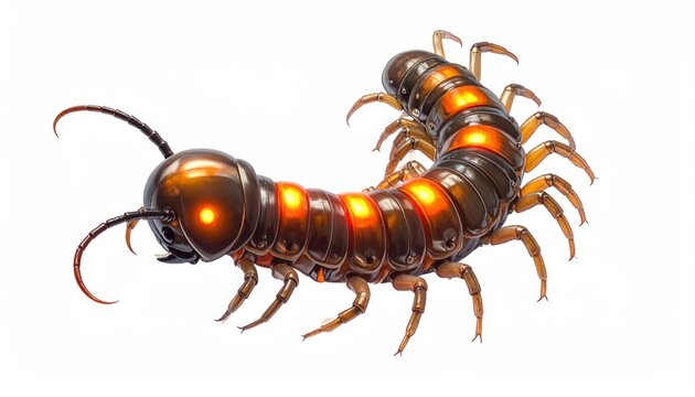 Centipede Insect Closeup on White Background.