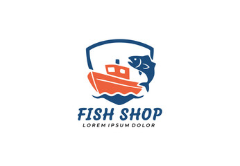 Fish boat concept logo design for your branding and identity