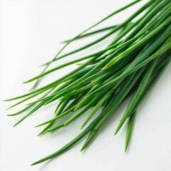 Fototapeta premium Fresh Chives on White Background Close-Up