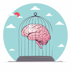 Conceptual illustration of a brain inside a cage representing mental limits