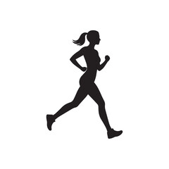 Fototapeta premium Woman Running Silhouette, Running Uphill Silhouette Illustration, Female Runner Training Icon for Fitness, Girl Marathon Silhouette, Cardio Workout, Motivation, Sports Girl Logo & Athletic Design 