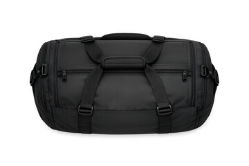 Naklejka premium Modern black duffel bag with multiple compartments and sturdy straps for travel