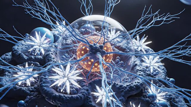 Intricate Cellular Network Of Neurons With Fibrous Dendrites.