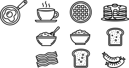 National Hot Breakfast Month: black and white breakfast icons collection