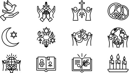 World Interfaith Harmony Week diverse religion and peace icons vector