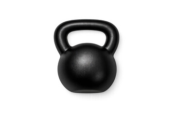A single black kettlebell isolated on a black background for fitness and exercise