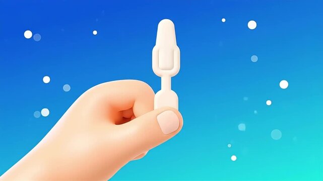 A hand holding a cartoon condom in a blue environment