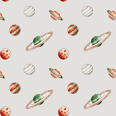 Seamless Planets Pattern &ndash; Hand Drawn Cute Space Illustration