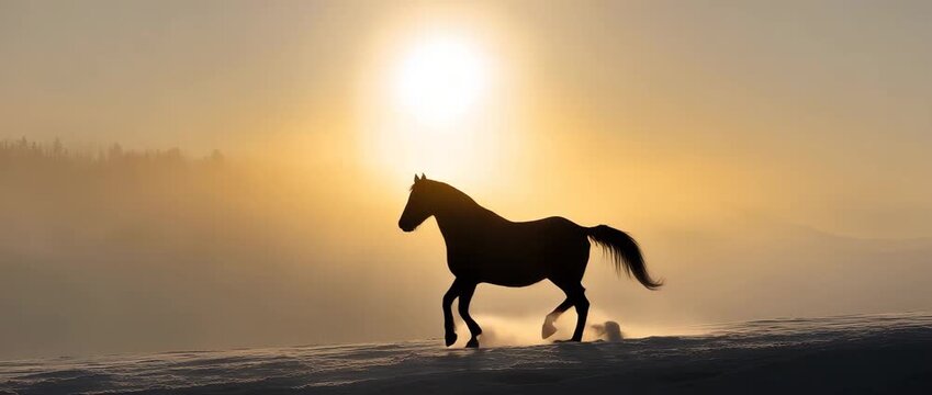 a cozy winter horse stable interior at sunrise