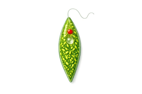 Detailed illustration of a single-celled Euglena organism with a flagellum and red eyespot